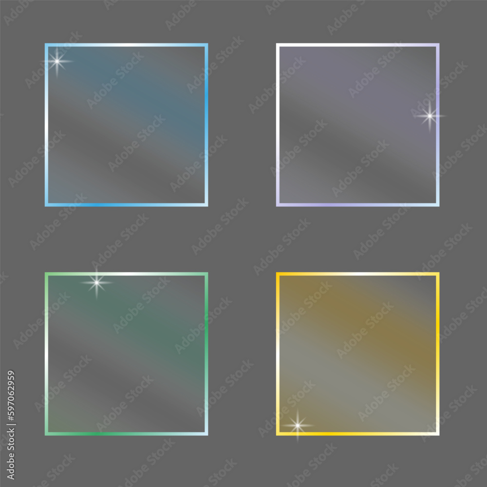 Graphic design 3d icon set. Gradient color. Realistic glassmorphism matte plexiglass shape. Vector illustration.