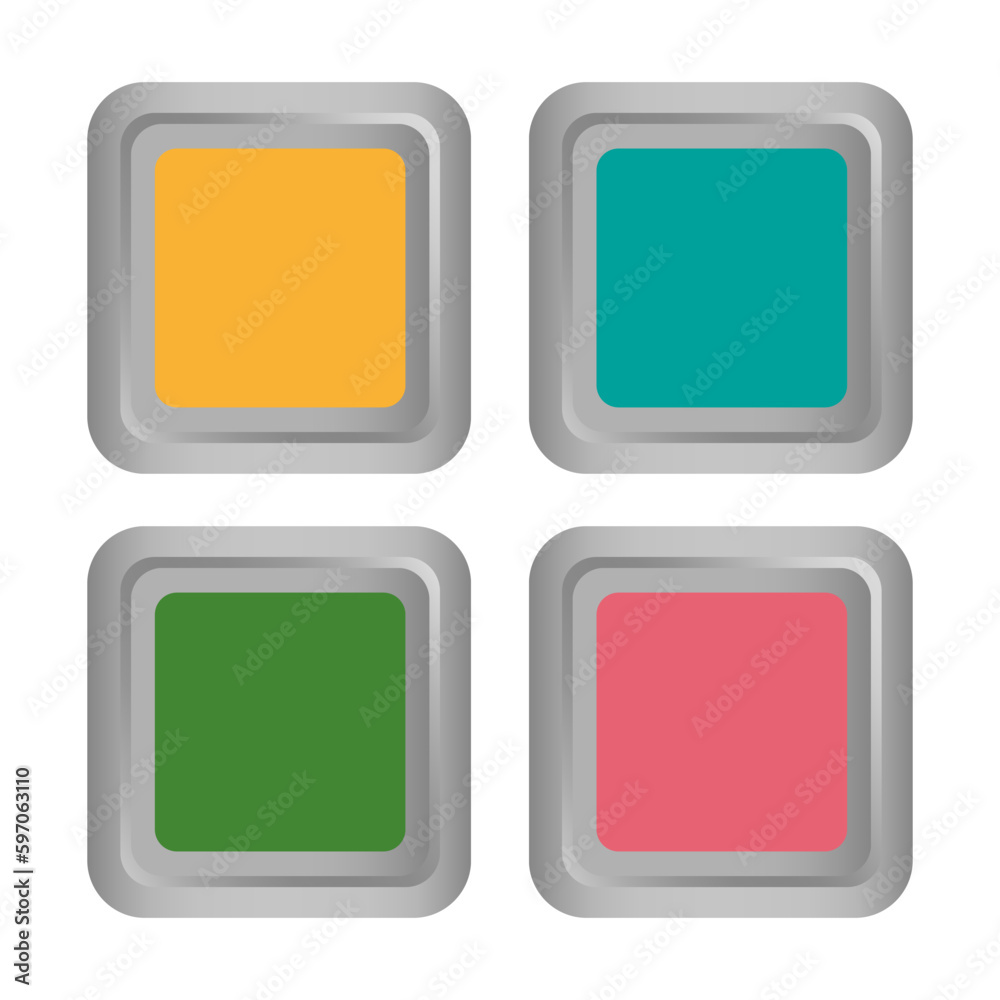 square colored three-dimensional buttons. Volumetric square buttons. Vector illustration. square colored three-dimensional buttons. Volumetric square buttons. Vector illustration.
