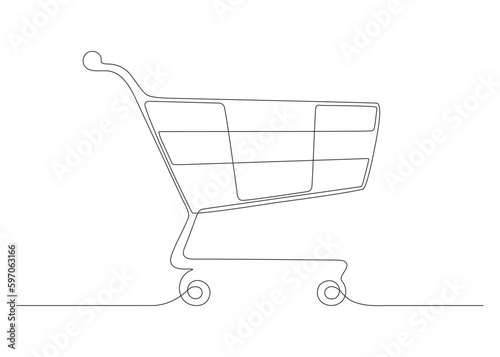 Shopping cart continuous one art line drawing. Online shopping in store. Trolley shopping cart business concept. Single line hand drawn style. Vector outline