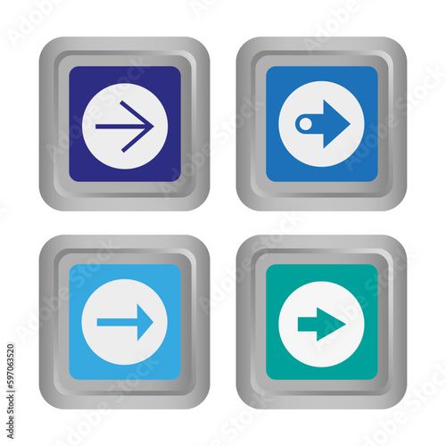 colored arrow buttons. Volumetric square buttons with arrows. Vector illustration.