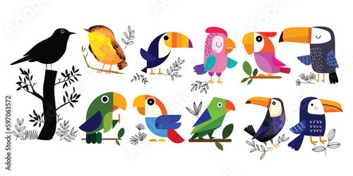 Set of birds icon colorful vector illustration collection.