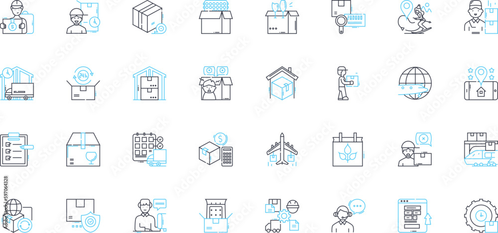Quick delivery linear icons set. Swift, Prompt, Express, Rapid, Expedited, Fast, Hasty line vector and concept signs. Speedy,Agile,Immediate outline illustrations Generative AI Quick delivery linear icons set. Swift, Prompt, Express, Rapid, Expedited, Fast, Hasty line vector and concept signs. Speedy,Agile,Immediate outline illustrations Generative AI
