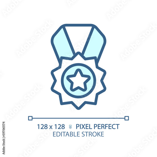 Medal pixel perfect RGB color icon. Reward for high quality service. Product rating performance. Best service. Isolated vector illustration. Simple filled line drawing. Editable stroke