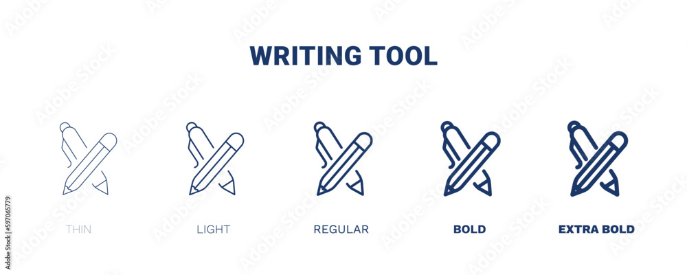 writing tool icon. Thin, light, regular, bold, black writing tool icon set from tools and utensils collection. Outline vector. Editable writing tool symbol can be used web and mobile writing tool icon. Thin, light, regular, bold, black writing tool icon set from tools and utensils collection. Outline vector. Editable writing tool symbol can be used web and mobile