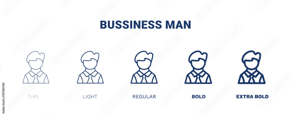 bussiness man icon. Thin, light, regular, bold, black bussiness man icon set from people and relation collection. Outline vector. Editable bussiness man symbol can be used web and mobile