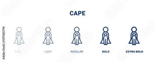 cape icon. Thin, light, regular, bold, black cape icon set from people and relation collection. Outline vector. Editable cape symbol can be used web and mobile