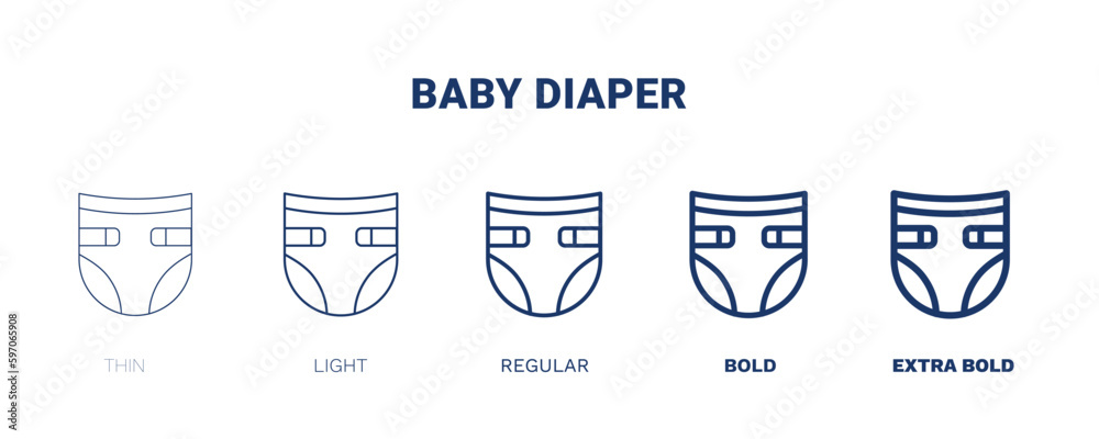 baby diaper icon. Thin, light, regular, bold, black baby diaper icon set from people and relation collection. Outline vector. Editable baby diaper symbol can be used web and mobile
