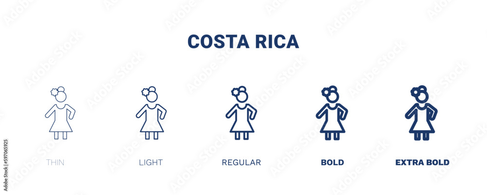 costa rica icon. Thin, light, regular, bold, black costa rica icon set from people and relation collection. Outline vector. Editable costa rica symbol can be used web and mobile