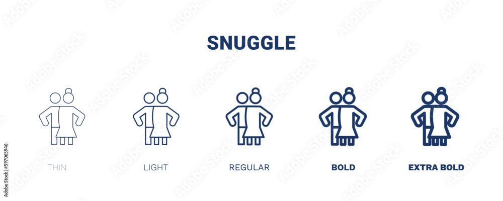 snuggle icon. Thin, light, regular, bold, black snuggle icon set from people and relation collection. Outline vector. Editable snuggle symbol can be used web and mobile