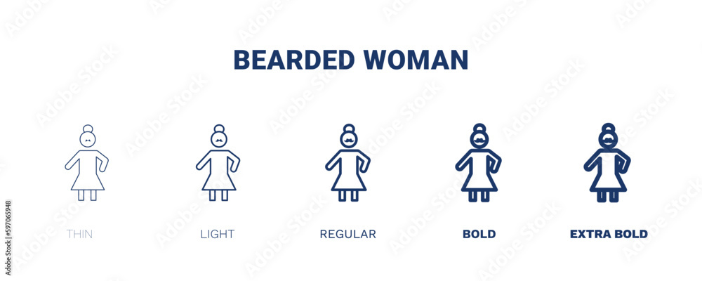 bearded woman icon. Thin, light, regular, bold, black bearded woman icon set from people and relation collection. Outline vector. Editable bearded woman symbol can be used web and mobile