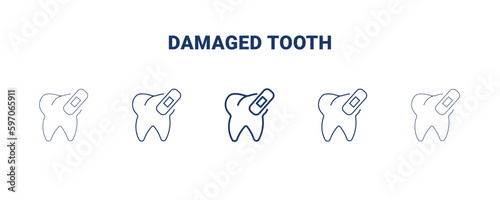 damaged tooth icon. Thin, light, regular, bold, black damaged tooth icon set from dental health collection. Editable damaged tooth symbol can be used web and mobile