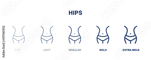 hips icon. Thin, light, regular, bold, black hips icon set from people and relation collection. Outline vector. Editable hips symbol can be used web and mobile