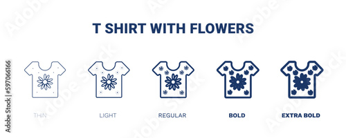 t shirt with flowers icon. Thin, light, regular, bold, black t shirt with flowers icon set from fashion and things  collection. Editable t shirt with flowers symbol can be used web and mobile