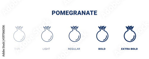 pomegranate icon. Thin, light, regular, bold, black pomegranate icon set from vegetables and fruits collection. Editable pomegranate symbol can be used web and mobile