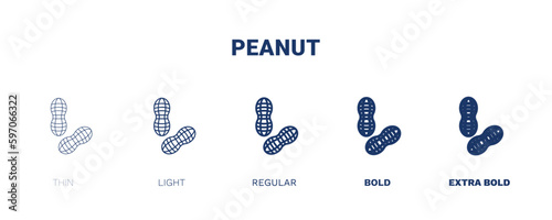 peanut icon. Thin, light, regular, bold, black peanut icon set from vegetables and fruits collection. Editable peanut symbol can be used web and mobile