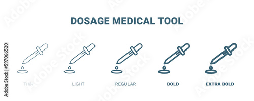 dosage medical tool icon. Thin, light, regular, bold, black dosage medical tool icon set from medical and healthcare collection. Editable dosage medical tool symbol can be used web and mobile
