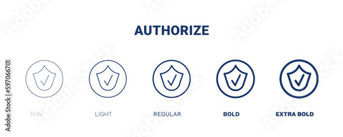 authorize icon. Thin, light, regular, bold, black authorize icon set from information technology collection. Editable authorize symbol can be used web and mobile