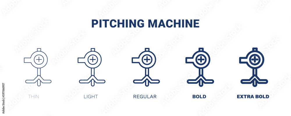 pitching machine icon. Thin, light, regular, bold, black pitching machine icon set from technology collection. Editable pitching machine symbol can be used web and mobile