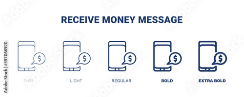 receive money message icon. Thin  light  regular  bold  black receive money message icon set from technology collection. Editable receive money message symbol can be used web and mobile