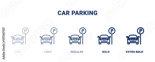 car parking icon. Thin, light, regular, bold, black car parking icon set from transportation collection. Editable car parking symbol can be used web and mobile