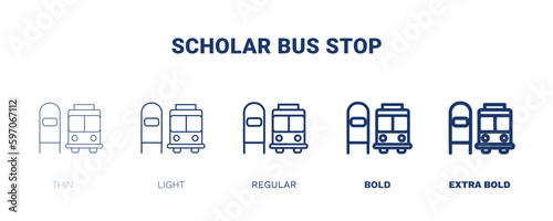 scholar bus stop icon. Thin, light, regular, bold, black scholar bus stop icon set from transportation collection. Editable scholar bus stop symbol can be used web and mobile