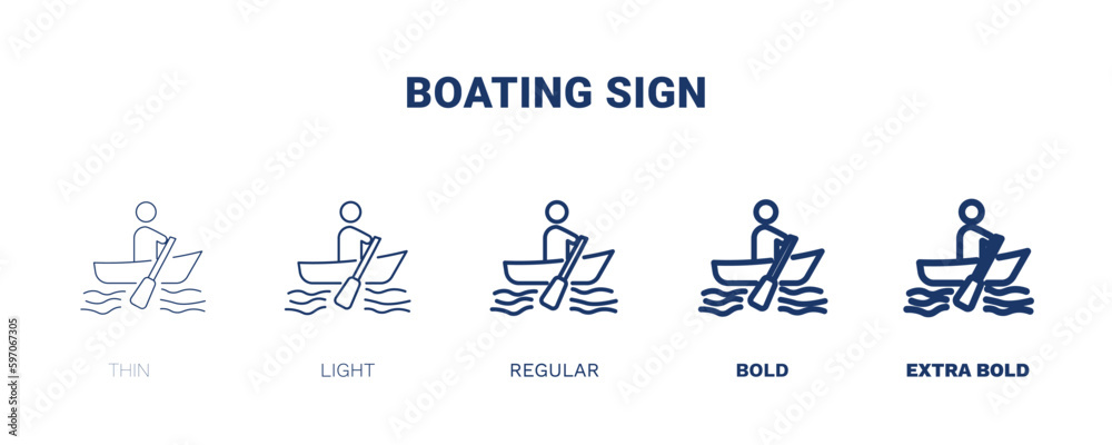 boating sign icon. Thin, light, regular, bold, black boating sign icon set from transportation collection. Editable boating sign symbol can be used web and mobile