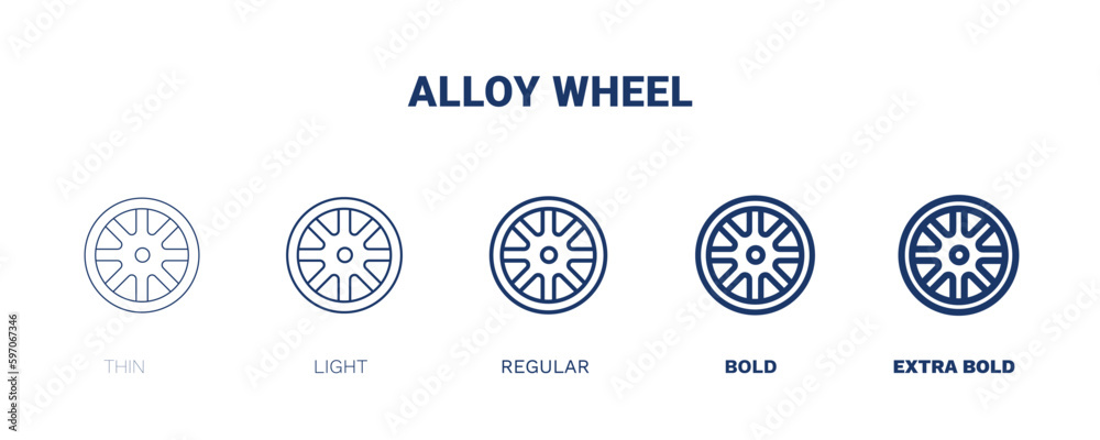 alloy wheel icon. Thin, light, regular, bold, black alloy wheel icon set from transportation collection. Editable alloy wheel symbol can be used web and mobile