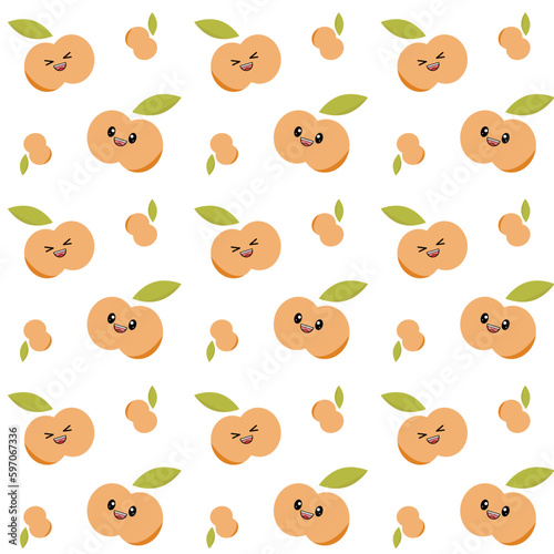 Seamless pattern with kawaii peaches. Cute peaches background. Summer background.