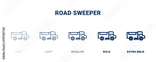 road sweeper icon. Thin, light, regular, bold, black road sweeper icon set from transportation collection. Editable road sweeper symbol can be used web and mobile