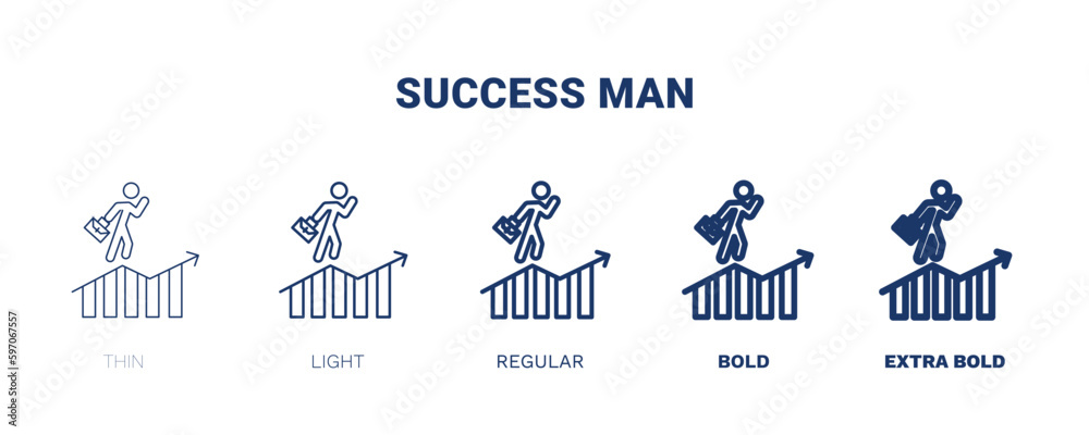 success man icon. Thin, light, regular, bold, black success man icon set from business and finance collection. Editable success man symbol can be used web and mobile