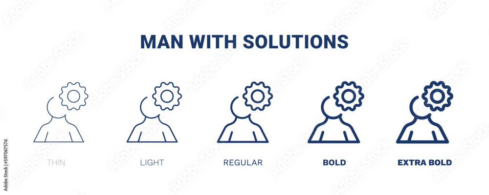man with solutions icon. Thin, light, regular, bold, black man with solutions icon set from business and finance collection. Editable man with solutions symbol can be used web and mobile man with solutions icon. Thin, light, regular, bold, black man with solutions icon set from business and finance collection. Editable man with solutions symbol can be used web and mobile