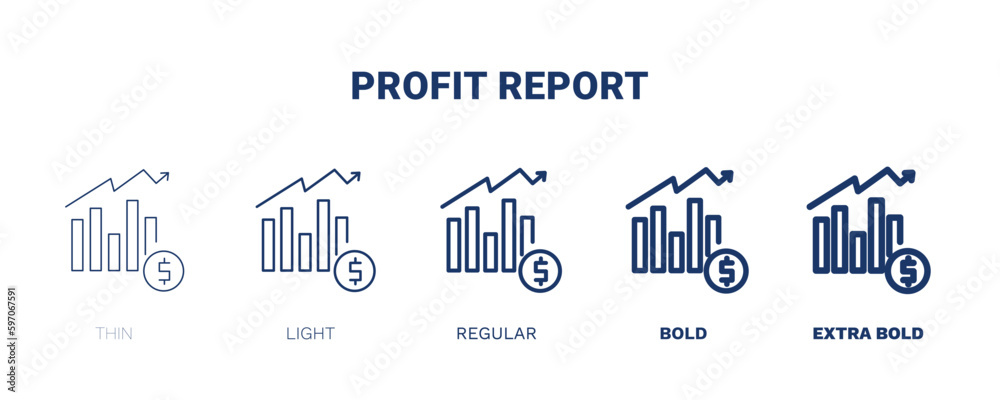 profit report icon. Thin, light, regular, bold, black profit report icon set from business and finance collection. Editable profit report symbol can be used web and mobile