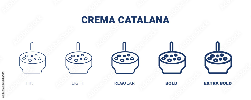 crema catalana icon. Thin, light, regular, bold, black crema catalana icon set from culture and civilization collection. Editable crema catalana symbol can be used web and mobile