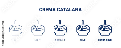 crema catalana icon. Thin, light, regular, bold, black crema catalana icon set from culture and civilization collection. Editable crema catalana symbol can be used web and mobile
