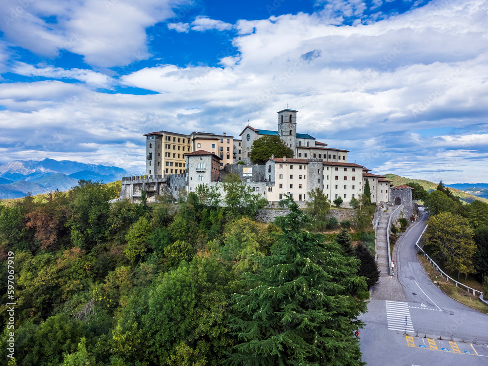 Naklejka premium Ancient fortified sanctuary of Castemonte. Spiritual lookout over the Natisone valleys.