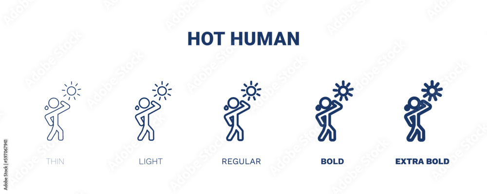 hot human icon. Thin, light, regular, bold, black hot human icon set from feeling and reaction collection. Editable hot human symbol can be used web and mobile