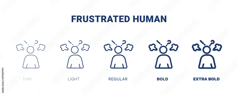 frustrated human icon. Thin, light, regular, bold, black frustrated human icon set from feeling and reaction collection. Editable frustrated human symbol can be used web and mobile