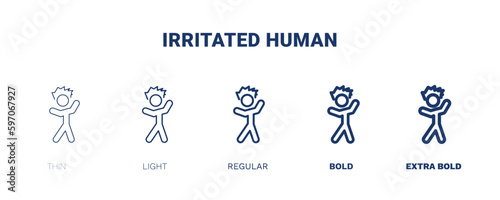 irritated human icon. Thin, light, regular, bold, black irritated human icon set from feeling and reaction collection. Editable irritated human symbol can be used web and mobile
