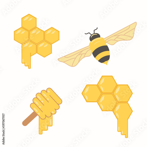 bee and honeycomb, honey set, vector

