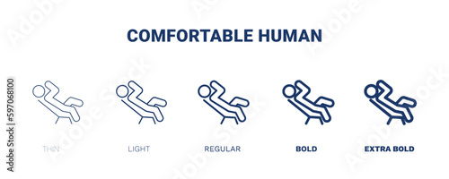 comfortable human icon. Thin, light, regular, bold, black comfortable human icon set from feeling and reaction collection. Editable comfortable human symbol can be used web and mobile