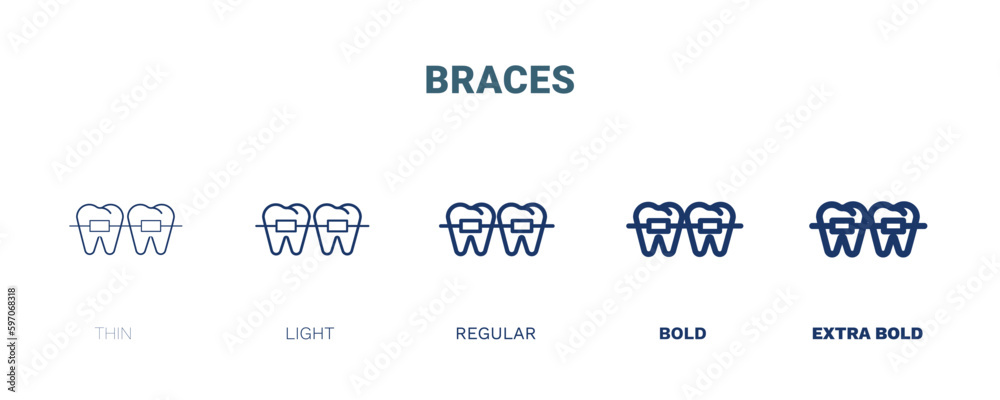 braces icon. Thin, light, regular, bold, black braces icon set from medical collection. Editable braces symbol can be used web and mobile