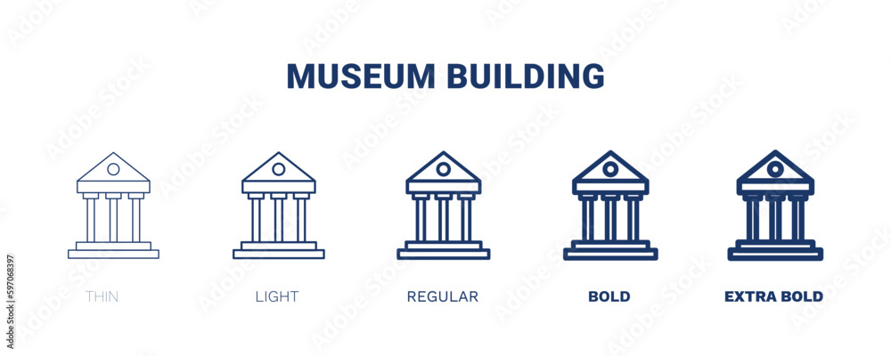 museum building icon. Thin, light, regular, bold, black museum building icon set from museum and exhibition collection. Editable museum building symbol can be used web and mobile