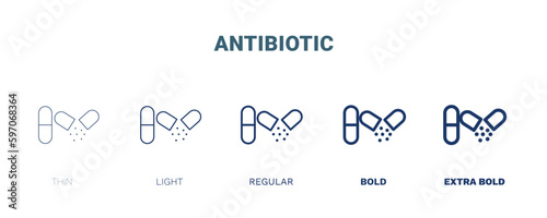 antibiotic icon. Thin, light, regular, bold, black antibiotic icon set from medical collection. Editable antibiotic symbol can be used web and mobile
