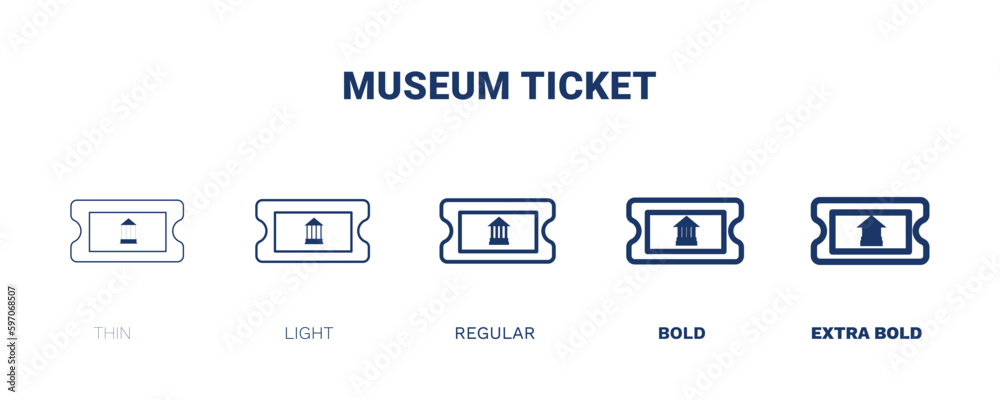 museum ticket icon. Thin, light, regular, bold, black museum ticket icon set from museum and exhibition collection. Editable museum ticket symbol can be used web and mobile museum ticket icon. Thin, light, regular, bold, black museum ticket icon set from museum and exhibition collection. Editable museum ticket symbol can be used web and mobile