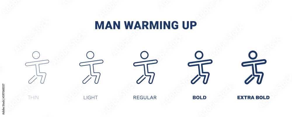 Obraz premium man warming up icon. Thin, light, regular, bold, black man warming up icon set from behavior and action collection. Editable man warming up symbol can be used web and mobile