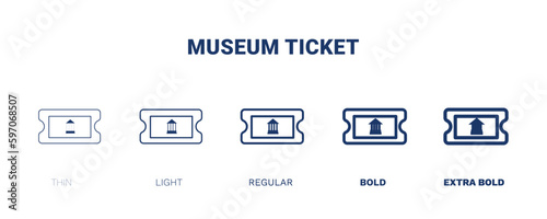 museum ticket icon. Thin, light, regular, bold, black museum ticket icon set from museum and exhibition collection. Editable museum ticket symbol can be used web and mobile