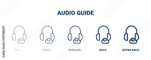 audio guide icon. Thin, light, regular, bold, black audio guide icon set from museum and exhibition collection. Editable audio guide symbol can be used web and mobile