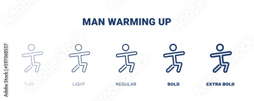 man warming up icon. Thin, light, regular, bold, black man warming up icon set from behavior and action collection. Editable man warming up symbol can be used web and mobile