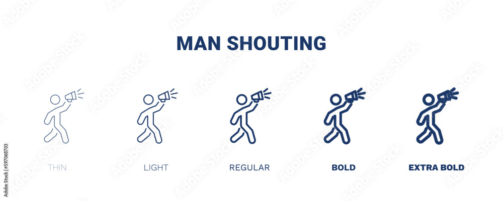 man shouting icon. Thin, light, regular, bold, black man shouting icon set from behavior and action collection. Editable man shouting symbol can be used web and mobile