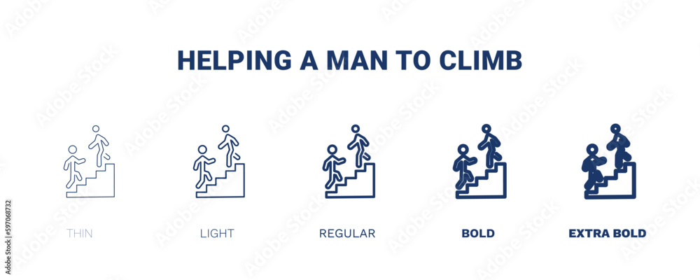helping a man to climb icon. Thin, light, regular, bold, black helping a man to climb icon set from behavior and action collection. Editable helping a man to climb symbol can be used web and mobile